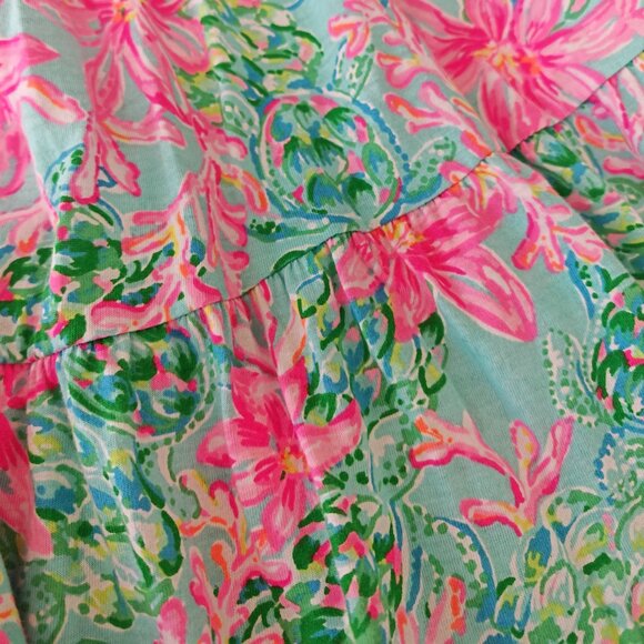 Lilly Pulitzer Pink & Green Floral Tiered Mini Dress | Size S | Tropical Print - Picture 9 of 10